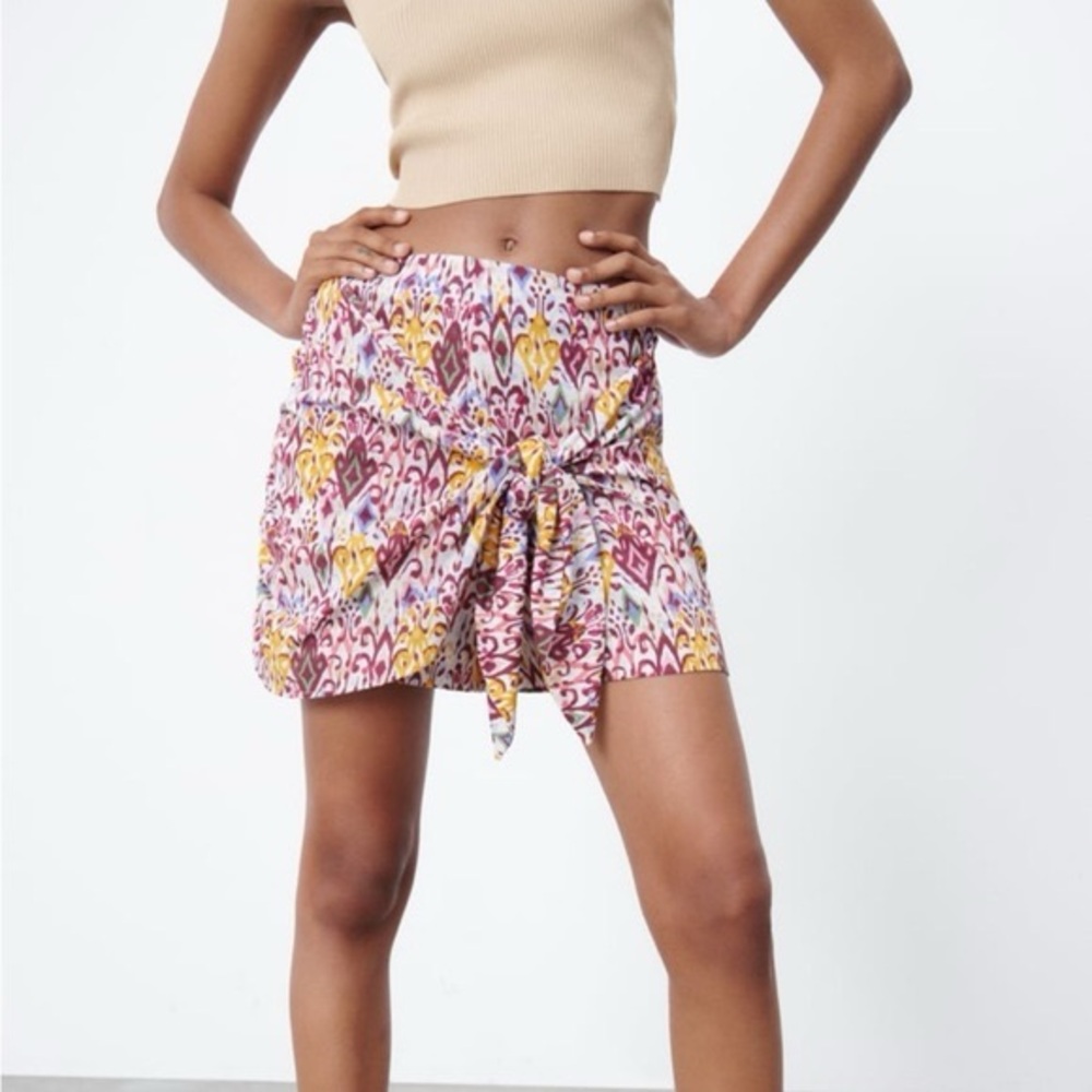 Zara Multicolor Aztec Patterned Wrap Skort - Picture 2 of 6